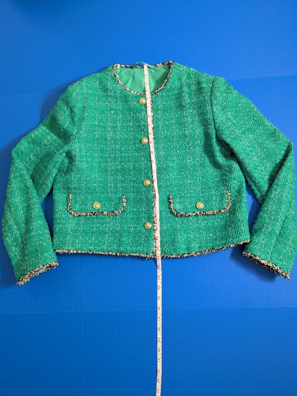 H&M Green Tweed Jacket Gold Buttons Size M - Picture 2 of 11